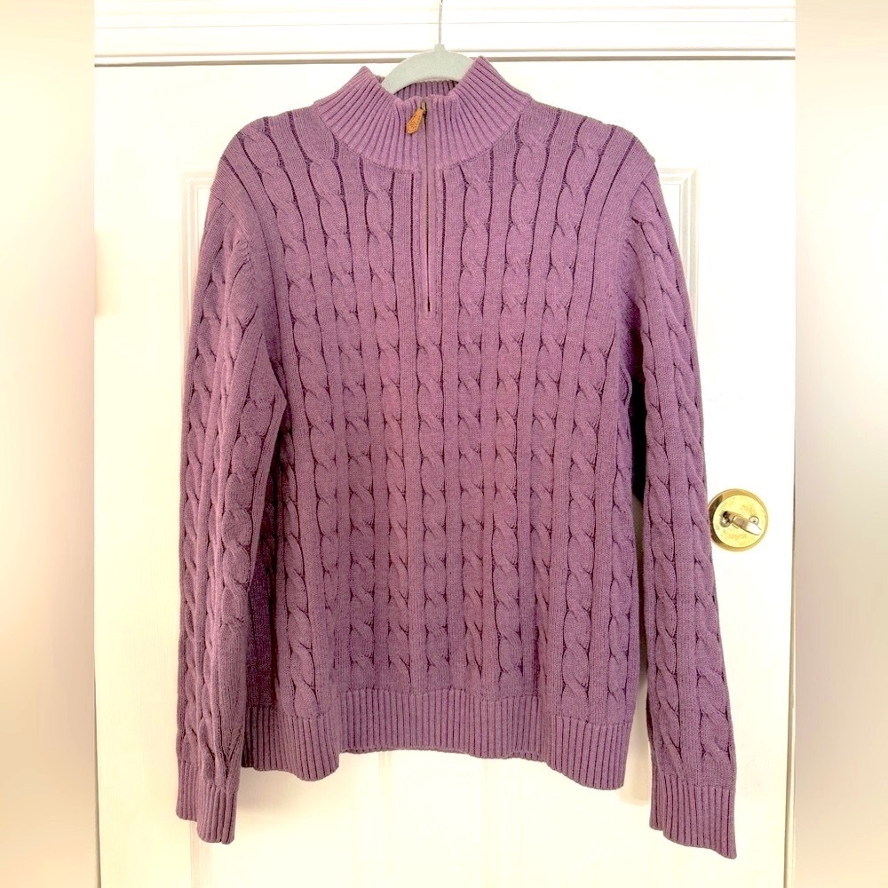 BROOKS BROTHERS Men’s cable knit 1/4 zip sweater. Size large, purple.